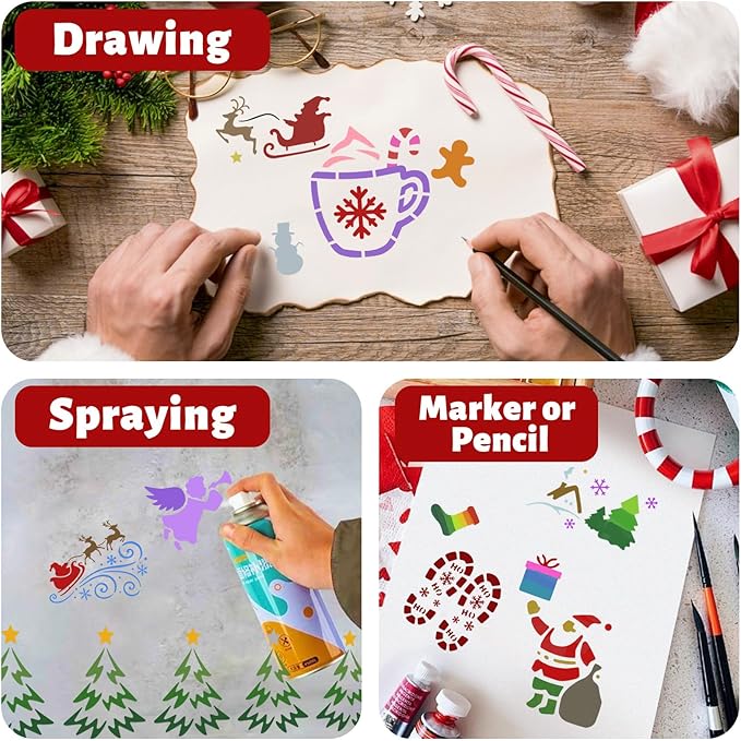72 PCS 3x3 Inch Christmas Stencils for Painting - Snowflake Santa Claus Christmas Tree Reusable Christmas Painting Templates on Wood, Glass, Fabric, Window Door Decor DIY Decoration