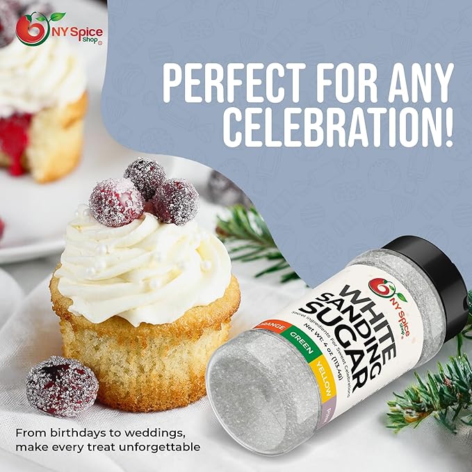NY Spice Shop White Sanding Sugar - 4 Ounce Sweet Colorful Edible Sprinkles For Candy Dish - Sugar Sprinkles For Cake Decorating Basket & Dishes