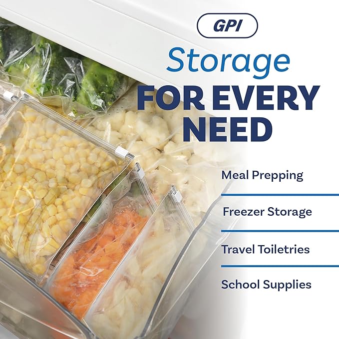 100 Count - Slider Zip Food Storage Bags, 8" x 10" (1/2 Gallon) 3 Mil Heavy Duty, Strong & Durable For Freezer Storage, For Sandwiches, Snacks & More. GPI