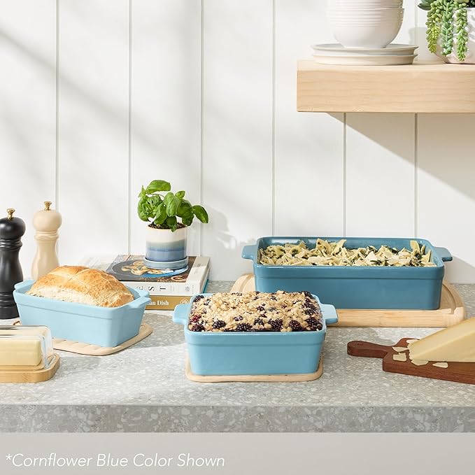 Best Choice Products Set of 3 Large Serving Trays, Party Platters and Ceramic Non-Stick Bakeware For Appetizers, Charcuterie, Snack, Dessert, Casserole, Sour Dough Bread Loaf - Vanilla Buttercream