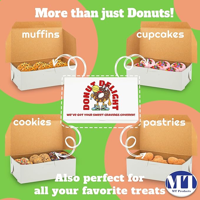 MT Products Custom Printed White Eclair Bakery Boxes - 6.25" x 3.75" x 2.3" Customizable Donut and Cupcake Boxes (Pack of 15) - Made in the USA