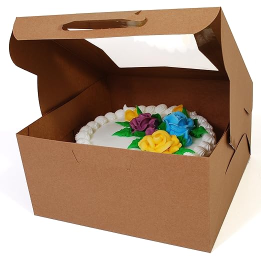 Southern Champion Tray 23053K Kraft Paperboard Lock Corner Window Bakery Box, 10" Length x 10" Width x 5" Height (Case of 150)