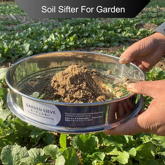 Garden Soil Sifter -10" Sifting Pan-Sieve for Sand Rocks Dirt Compost (1/4”Mesh Screen)