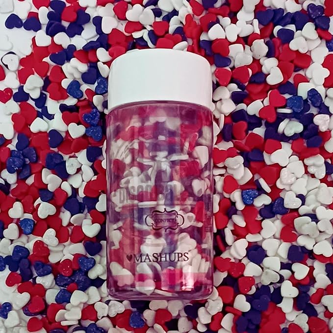 Confect Heart Dessert Sprinkles – Red, White & Navy Blue | Edible Baking Sprinkles for Cake Decorating, Cookies, Cupcakes & Ice Cream | Vegan, Gluten-Free, Soy-Free, Dairy-Free, Palm Oil-Free- 4.2 Oz
