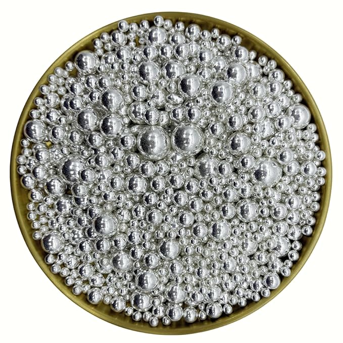 Dynastang Mixed Size Silver Pearls Sprinkles Edible Pearls Cake Decorating Pearls Cake Decorations Cupcake Toppers Cookie Decorating Perfect for Cakes, Cupcakes, Desserts Toppings 3OZ