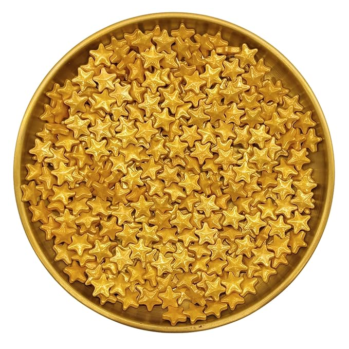 10mm Gold Sprinkles Edible Stars Cake Decorating Stars Cake Decorations Cupcake Toppers Cookie Decorating Perfect for Cakes,Cupcakes,Desserts Toppings 3OZ