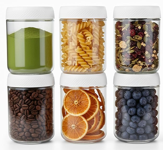 C&O ESSENTIALS 16 oz Glass Mason Jars with Airtight Lids - Wide Mouth Canning Jars for Food Storage, Meal Prep, Overnight Oats, Preserving, Pickling (6-Pack) (White)