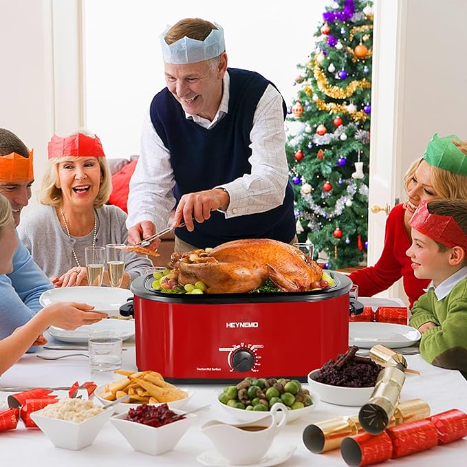 24Qt Turkey Roaster Oven Buffet with Self-Basting Lid, 1450W Electric Roaster Oven with Cool-Touch Handles, Stainless Steel,Removable Pan and Rack, Red