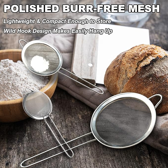 Anaeat Fine Mesh Strainers - Premium Stainless Steel Colander Sieve Sifters, with Durable Mesh and Sturdy Handle, Excellent for Sifting Dry ingredients, Flour, Pastas, Rice, Tea (3.94")
