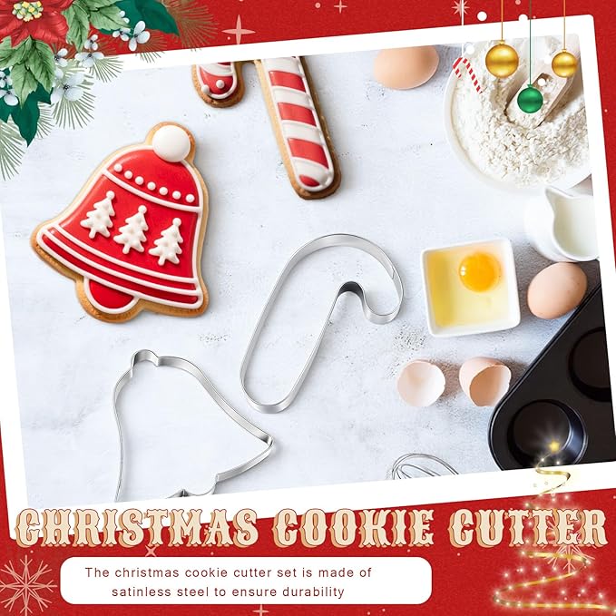 2 Pcs Extra Large Christmas Cookie Cutters 8" Giant Bell and Cane Stainless Steel Cookie Cutters for Winter Holiday Baking