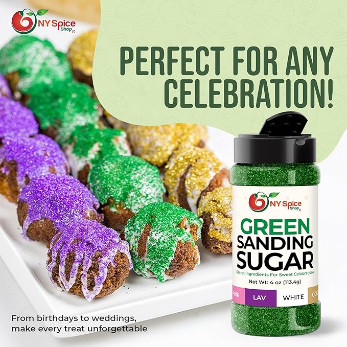 NY Spice Shop Christmas Green Sanding Sugar - 4 Ounce Edible Holiday Sprinkles for Cake Decorating, Cupcakes & Cookies - Festive Baking Decorations for Christmas Desserts, Candy Dishes & Gift Treats