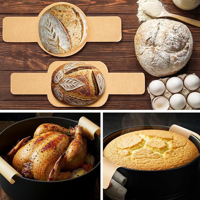 Marspark 100 Pcs Bread Sling Sourdough Bread Sling - Dutch Oven Liner, Pre-Cut Parchment Baking Supplies for Easy Dough Transfer(Oval and Round)