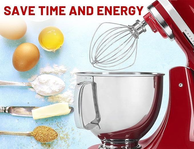 Stainless Steel Whisk Attachment Fits KitchenAid, 6 Wire Whip for 4.5 5 Quart KitchenAid Tilt-Head Stand Mixer,K45WW Kitchen Aid Accessories and Attachments Replacement Parts, Dishwasher Safe