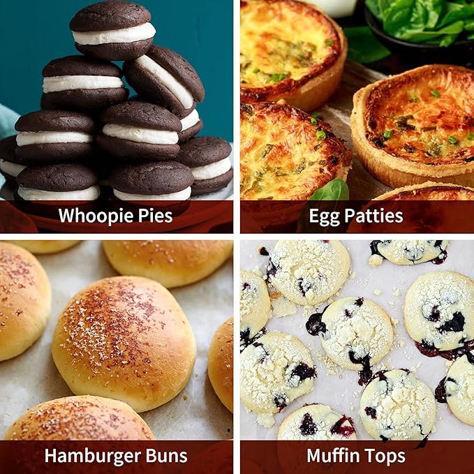 Silicone Egg Mold Muffin Top Pans, 3 Inch Non-stick Whoopie Pie Baking Pan Round Tray Sandwich Molds for Mini Cakes Biscuits Bread Buns English Muffins Breakfast Sandwiches