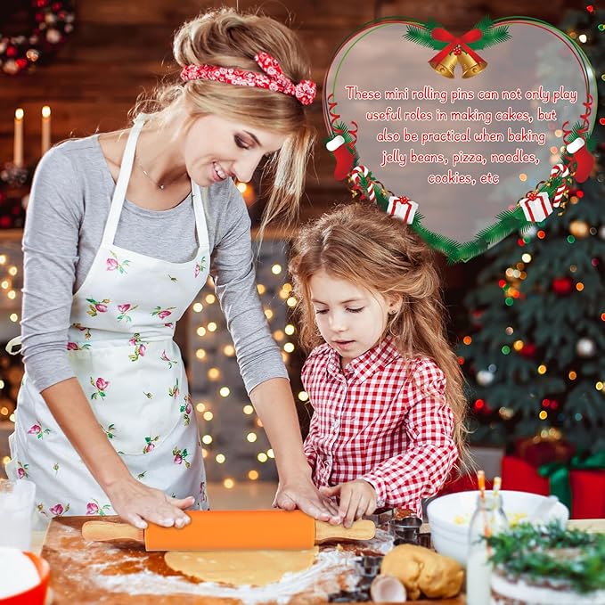 Dandat 6 Pcs Small Rolling Pin Kids 12 Inch Mini Silicone Rolling Pin for Baking Non Stick Kids Dough Roller with Wooden Handle for Kitchen Cookie Pastry Fondant Cake 6 Colors