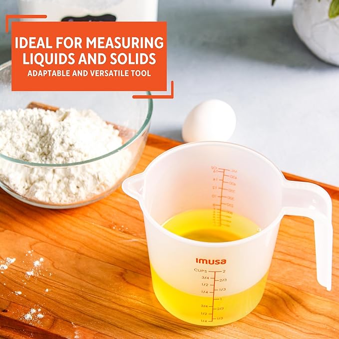 IMUSA Plastic Measuring Cups Set of 3/1,2 & 4 Cup with Easy Pour Spout & Red Indicators, Nesting Liquid and Dry Measuring Cups for Cooking & Baking