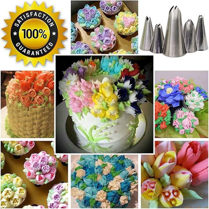 FantasyDay 5-piece Stainless Steel Piping Tips Piping Nozzles Cake Decorating Supplies Cookies Cupcake Icing Decorating Supplies Decorating Kits Frosting Icing Tips Baking Set Tools