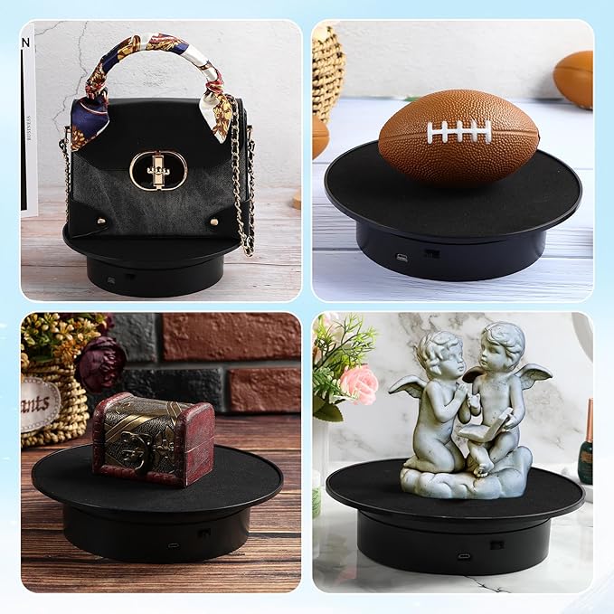 Marsui 2 Pieces Rotating Display Stand 7.87'' 360° Automatic Electric Motorized Turntable for Photography Products Jewelry Cake 3D Model Display Supplies, Battery Operated /USB Power (Suede Surface)