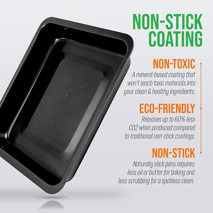 NutriChef Nonstick Baking Pan - 14" x 10" Rectangular Carbon Steel Baking Tray - Premium Bakeware for Brownies, Cakes, Lasagna, & More - Dishwasher Safe, Black