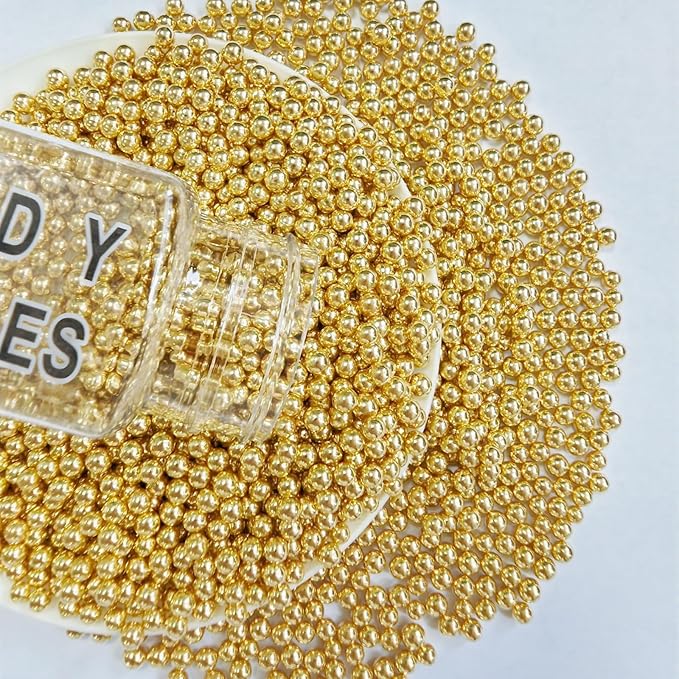 PhilaeEC Gold Peals 4mm Size Sprinkles for Cake Decoration Edible Candy Baking Cookie Cupcake Toppers Wedding Party Valentines Halloween Christmas Supplies 3.88oz