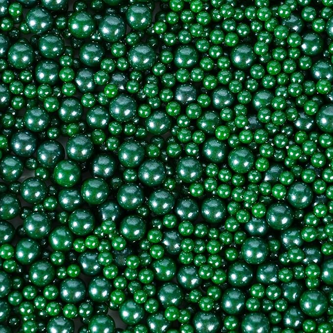 Green Sprinkles for Cake Decorating, 100g/3.5oz Edible Christmas Green Pearl Sprinkles Mix, Sugar Candy Pearls for Baking, Cookie Decorations and Cupcake Toppings, Wedding Party Holiday Supplies