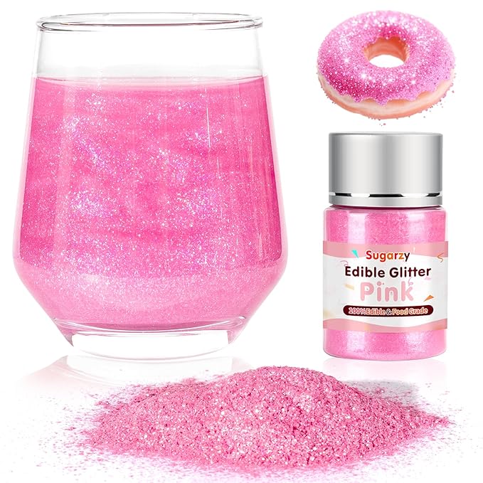 Chirstmas Edible Pink Glitter for Drinks,10g Pink Sprinkles Cake Decorating Supplies,Edible Luster Dust for Cocktail Beverages,Halloween Food Spray,Food Coloring Shimmer Powder for Baking,Cake Cupcakes Cookies Drinks Candy Strawberries Decorations