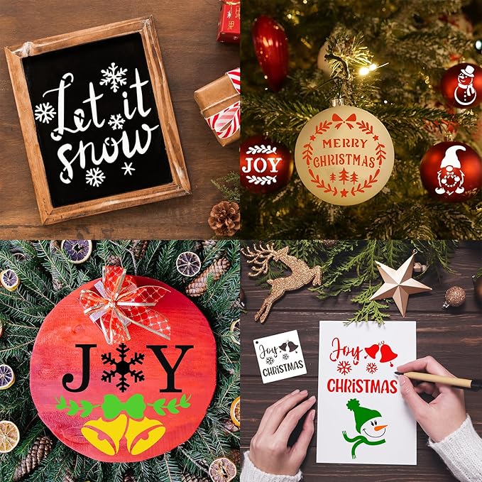 80 Pcs 6 x 6 Inch Christmas Stencils for Painting on Wood, Reusable Merry Christmas Ornament Snowflakes Holiday Stencils DIY Craft Template Set for Wall Rock Home Decor