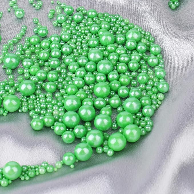 Green Pearl Sprinkle for Cake Decorating, 4 Sizes Sugar 130g/4.6oz, Cupcake, Ice Cream, Donuts, Macaron Toppings Supplies (2mm, 4mm, 7mm, 1cm)