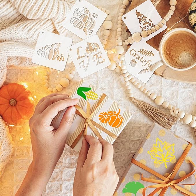 Augshy Fall Stencils, 56 Pack Thanksgiving Small Fall Stencils for Painting on Wood Ornaments Slice DIY Crafts Fabrics Window Thanksgiving Autumn Decoration (3 Inch)