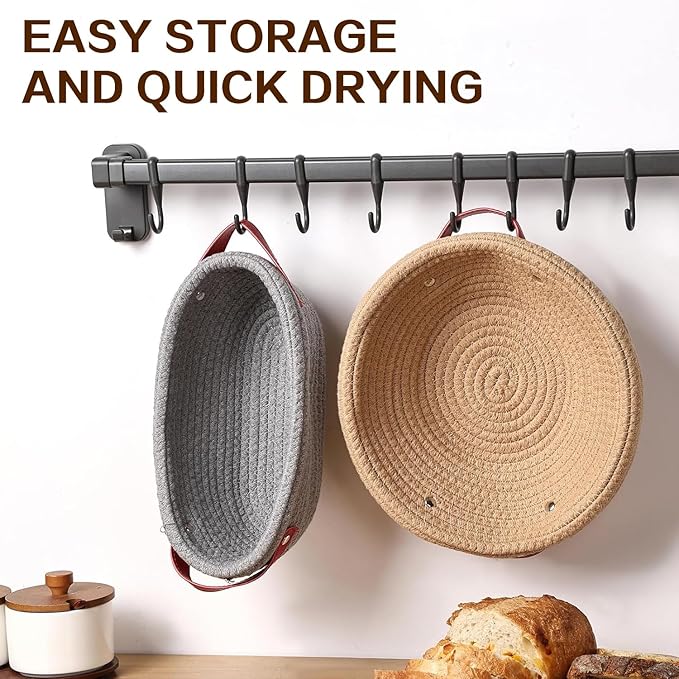 mcdhhemoCotton Rope Banneton Bread Proofing Basket Set, 2 Round Bread Baskets with Liner and Lid, Suitable for Artisan Bread Baking and Sourdough Bread Baking Supplies