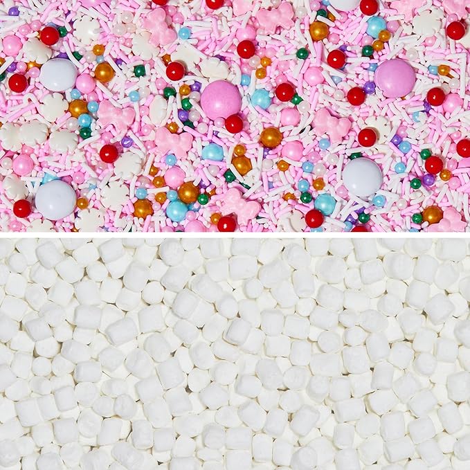 Fancy Sprinkles Limited Edition Holiday Sprinkle and Fluff Set featuring Shirley Tinsel Sprinkles and Mini Marshmallow Bits For Christmas Cookies, Holiday Cupcakes, Gingerbread Men and Hot Chocolate (0.5c)