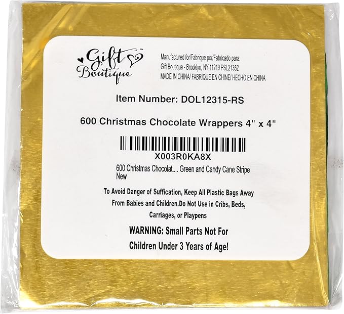 Gift Boutique Chocolate Candy Wrappers Aluminum Tin Foil Wrapping 600 Pieces Packaging Decoration 4 Xmas Printed Color Wrapper Papers for Holiday Baking Homemade Food Party Favor 4 x 4 Inches Square