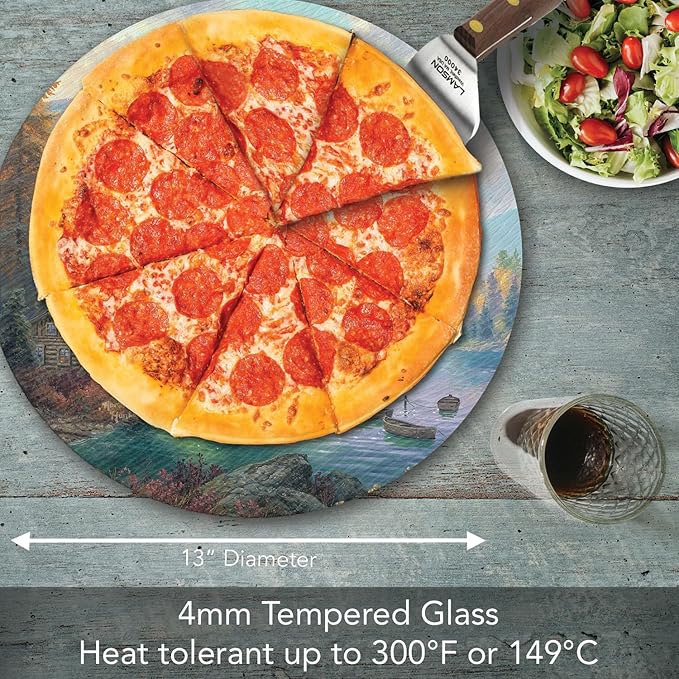 CounterArt Cabin in The Mountains 4mm Tempered Glass Lazy Susan Turntable 13" Diameter Condiment Caddy Cake Plate Pizza Server