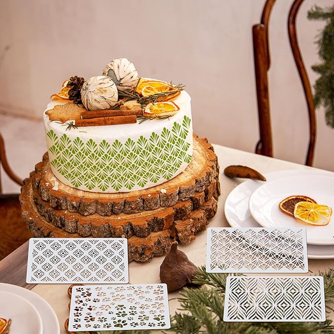 16 Pieces Cake Decoration Stencils Templates Floral Wedding Cake Molds Cookie Fondant Dessert Decorating Supplies Spray Flower Edge Molding Baking Mesh Tool Cake Decoration (Cute Style)