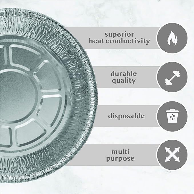 PLASTICPRO 6'' Inch Round Tin Foil Cake Pans Disposable Aluminum, Freezer & Oven Safe - For Baking, Cooking, Storage, Roasting, & Reheating, Pack of 50