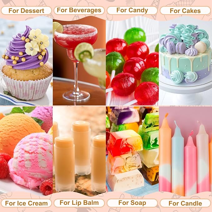 Food Flavoring Oil, 18 Flavors Candy Flavoring, Concentrate Imitation Flavor Extract for Baking, Lip Gloss, Drinks, Cooking, Soap - Water & Oil Soluble - .25 Fl Oz (6 ml) Bottles