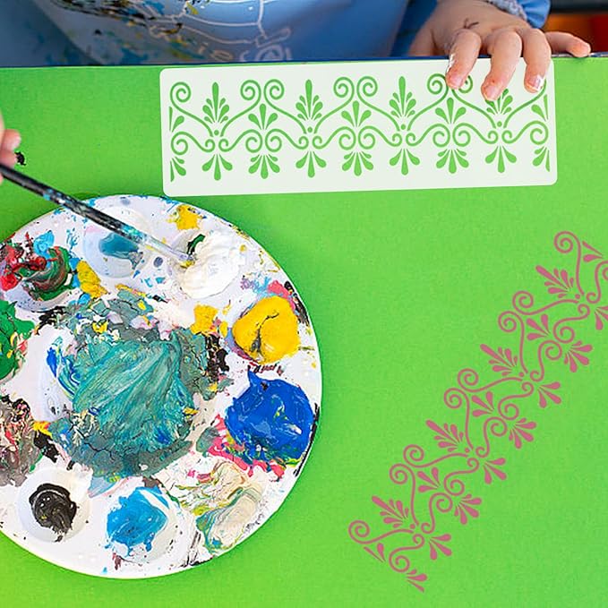 12 Pcs Border Stencils for Painting Mandala Flower Stencil Template Retro Reusable Furniture Cake Decorative Stencils Border for Wood DIY Craft Canvas Fabric