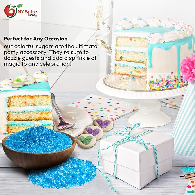 NY Spice Shop Light Blue Sanding Sugar - 1 Pound Sweet Colorful Edible Sprinkles For Candy Dish - Sugar Sprinkles For Cake Decorating Cookies Basket & Dishes