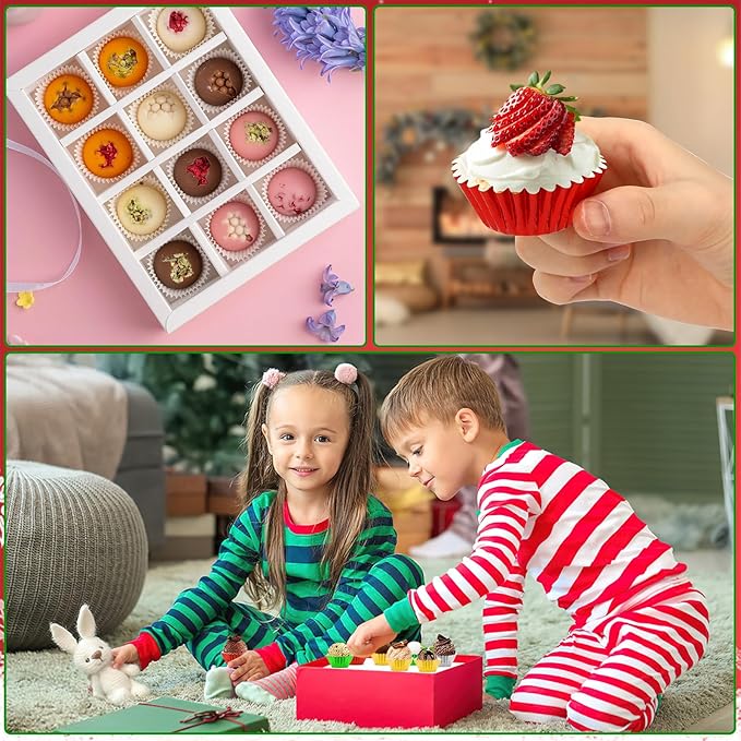 AUGSUN 400pcs Christmas Mini Foil Cupcake Liners Golden Red Green Silver Cupcake Baking Cups Metallic Mini Muffin Cupcake Wrappers for Xmas Holiday Party Cake Candy Chocolate Decorations Supplies