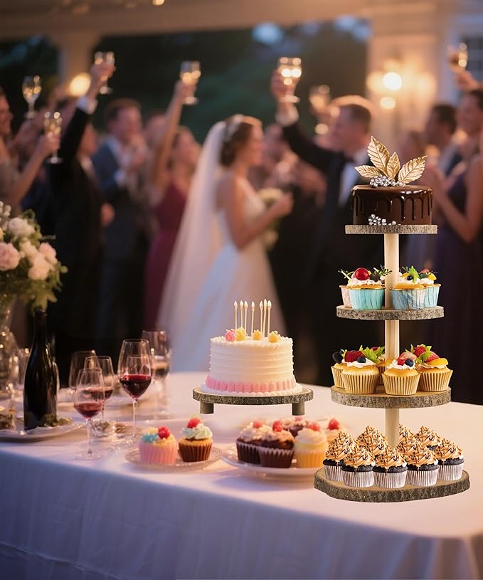 Gusnilo Wooden 4-Tier Rustic Cupcake Stand for Wedding Cakes, Tiered Dessert Tower Display Centerpiece for Parties, Events & Celebrations