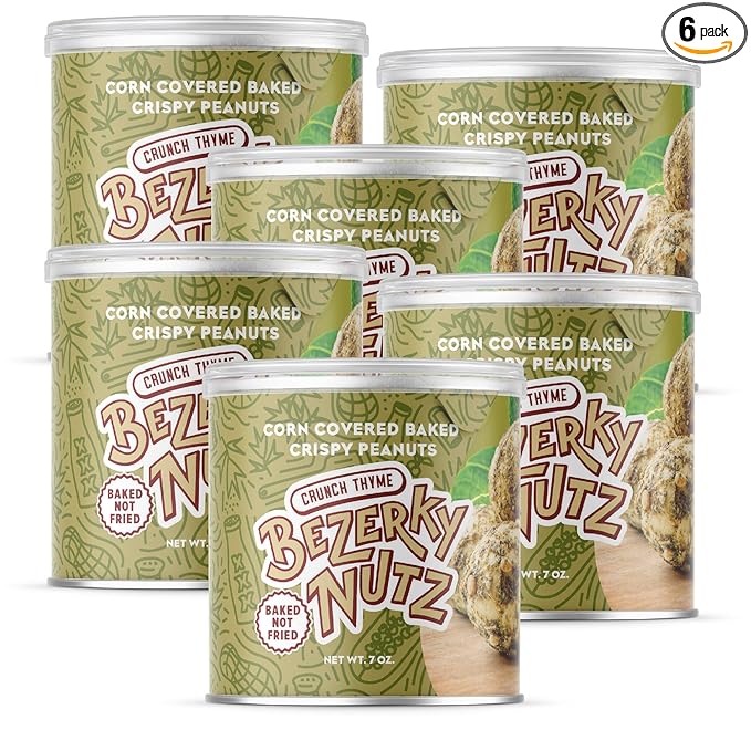 Bezerky Ready to Go Snack | Corn Coated Crunchy Peanuts | Baked not Fried | Thyme Flavor | Back Pack Friendly | 7 oz (Pack of 6)