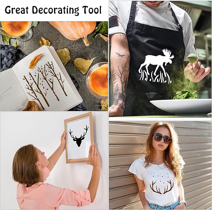 66 Pcs Small Stencils for Crafts Reusable 3 Inch Stencils for Painting on Wood DIY Craft Paint Template for Wall Home Decor Card Rock Canvas Drawing Holiday Ornament(Deer)