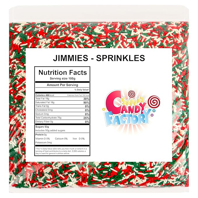 Christmas Holiday Sprinkles Bulk - Kosher, 2.2 Pounds - Holiday Jimmies - Red White and Green Xmas Baking Toppings for Cookies, Cakes, Cupcakes, in Bag