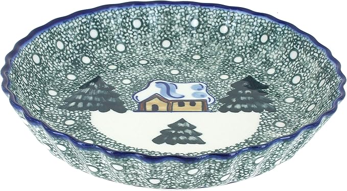 Blue Rose Polish Pottery - Green Winter Forest Pie Plate - Green - 10.5" Diameter - Ceramic Baking Dish, For Pies, Quiches & Desserts