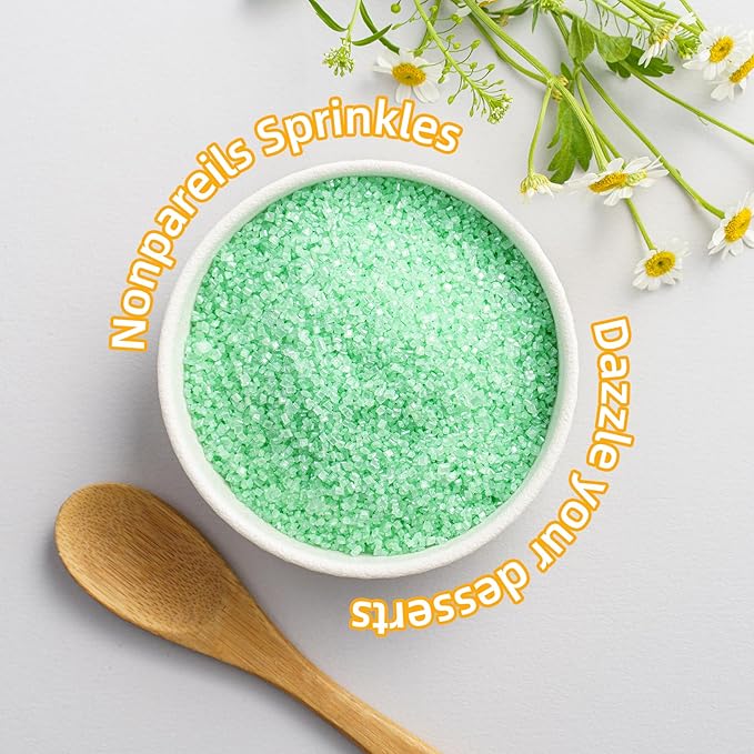 Sujoygar Green Saning Sugar Sprinkles, 5oz Edible Grass Green Sugar Crystals for Cocktails, Cake Sprinkles for Chocolate Ice Cream Toppings Cupcake Decoration Wedding Party Cookies Baking Dessert Food Supplies