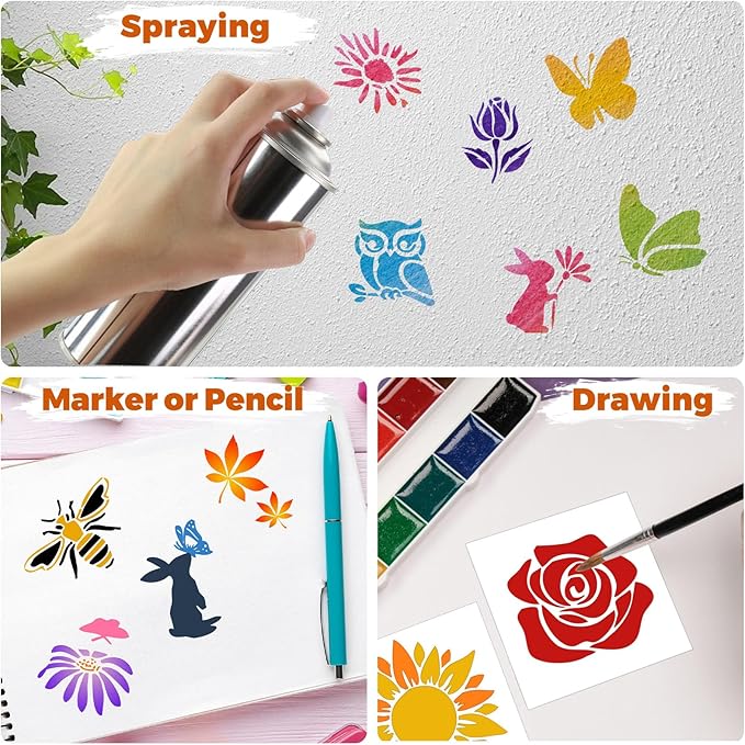 72 Pcs Botanical Stencils Set, Reusable Butterfly & Flower Painting Templates - Leaf, Dragonfly, Wildflower Nature Crafts Kit for Wall Murals, Fabric Art, Wood Signs, Kids Classroom Projects