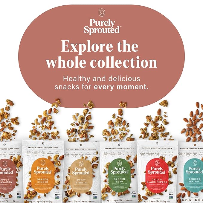 Purely Sprouted Nut and Seeds Snack Individual Packs – Grain and Gluten-Free, Vegan, Non-GMO, High-Protein, On-the-Go Bites - 8 Count