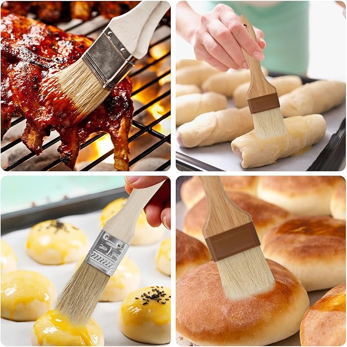5-Pack Basting Brush for Cooking, Food Brushs, Pastry Brush for Baking, Durable Natural Bristles, No Shedding, Wooden Handle, for Barbecue, Sauces, Butter, Egg Wash, Marinades