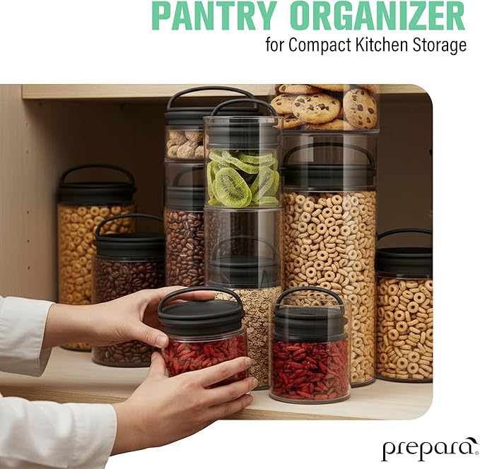 Prepara Evak Fresh Saver Short Vacuum Seal Canisters, Small - Grip Handle Lid, BPA Free Twin-Valve Airtight Jar for Coffee, Tea, Snacks - Pantry Organizer & Compact Kitchen Storage (2-Pack)