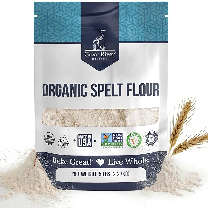 Great River Organic Milling Organic Spelt Flour | Whole Grain Ancient Wheat Flour | USDA Organic, Non-GMO, Kosher | High Fiber, Mild Flavor | Ideal for Baking Breads, Muffins, Cookies & More | 5 Lb